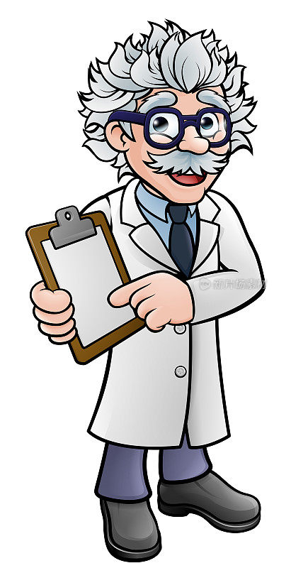Scientist Cartoon Character Holding a Clipboard